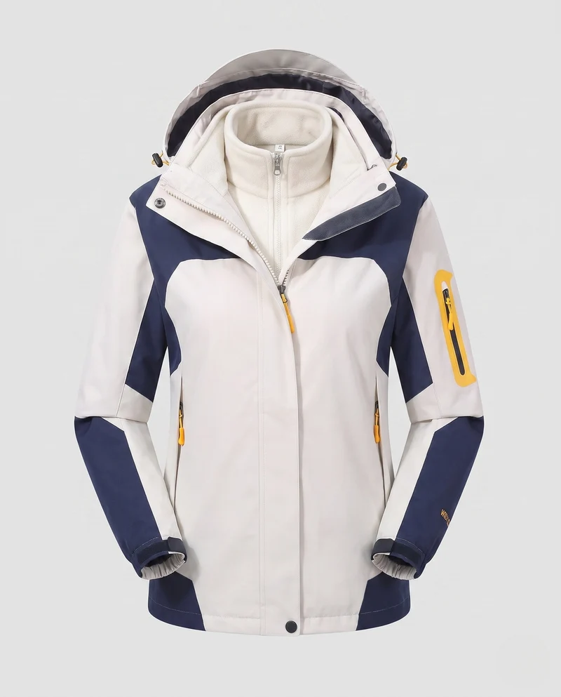 Damen zwei-teiliges Softshell-Fleece-Outdoormantel-Set mit abnehmbarem Kapuze und Ärmeltaschen mit Reißverschluss Nord Taschen