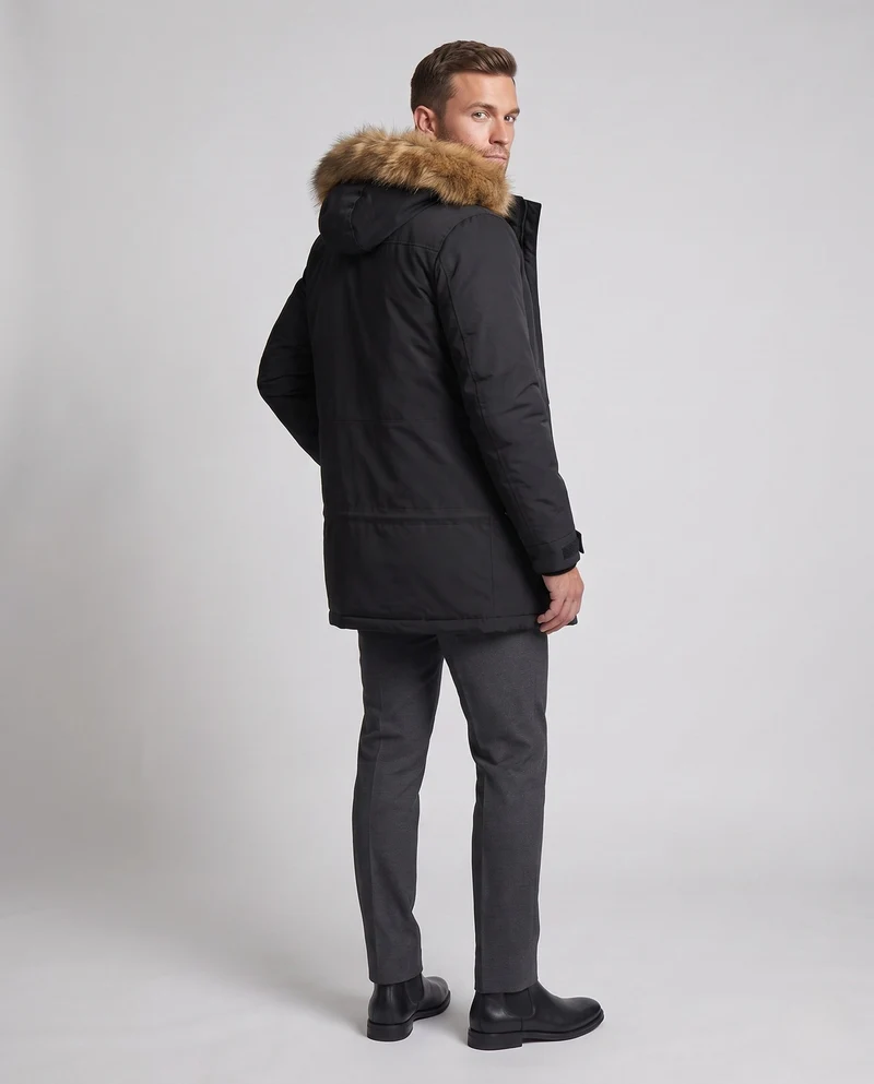 Herren Arctic Utility Parka mit Sherpa-Futter, abnehmbarer Kunstpelzkapuze und verstellbarem Zugband Nord Taschen