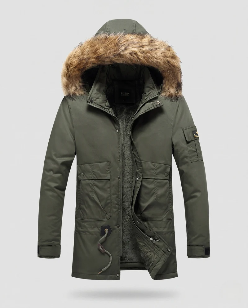Herren Arctic Utility Parka mit Sherpa-Futter, abnehmbarer Kunstpelzkapuze und verstellbarem Zugband Nord Taschen