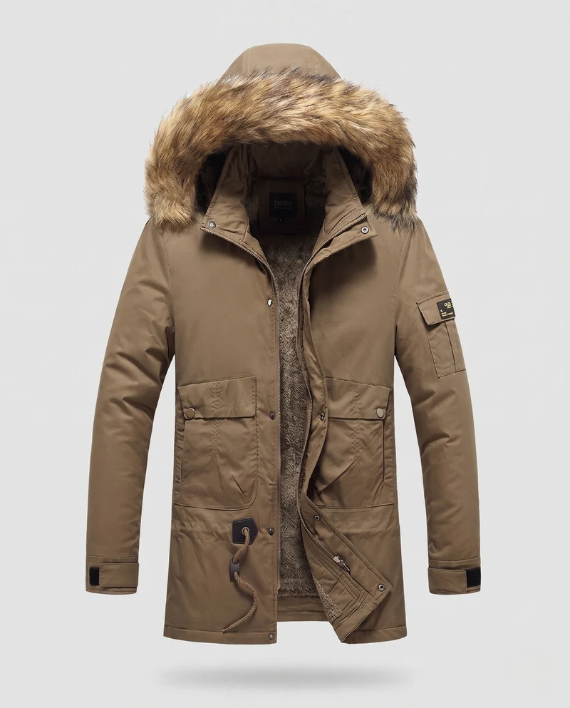 Herren Arctic Utility Parka mit Sherpa-Futter, abnehmbarer Kunstpelzkapuze und verstellbarem Zugband Nord Taschen