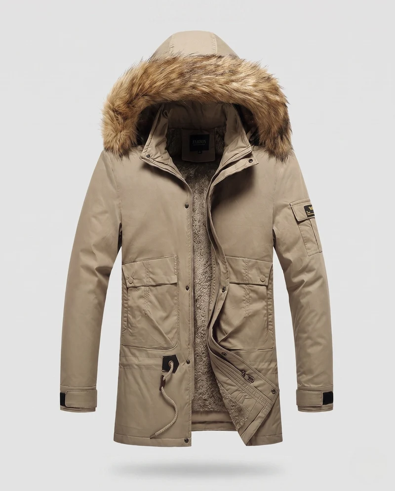 Herren Arctic Utility Parka mit Sherpa-Futter, abnehmbarer Kunstpelzkapuze und verstellbarem Zugband Nord Taschen