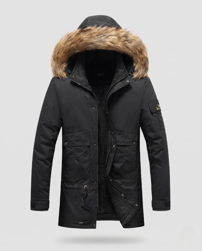 Herren Arctic Utility Parka mit Sherpa-Futter, abnehmbarer Kunstpelzkapuze und verstellbarem Zugband Nord Taschen