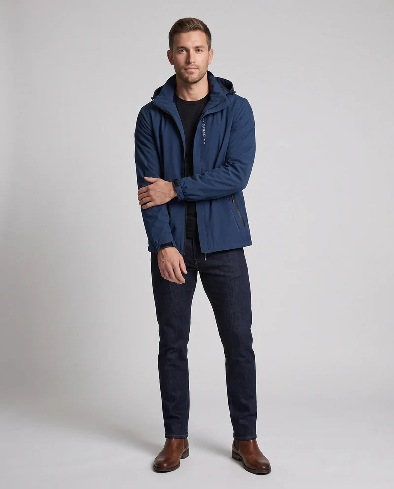 Herren Atmungsaktive Leichte Wind- und Regenjacke Nord Taschen
