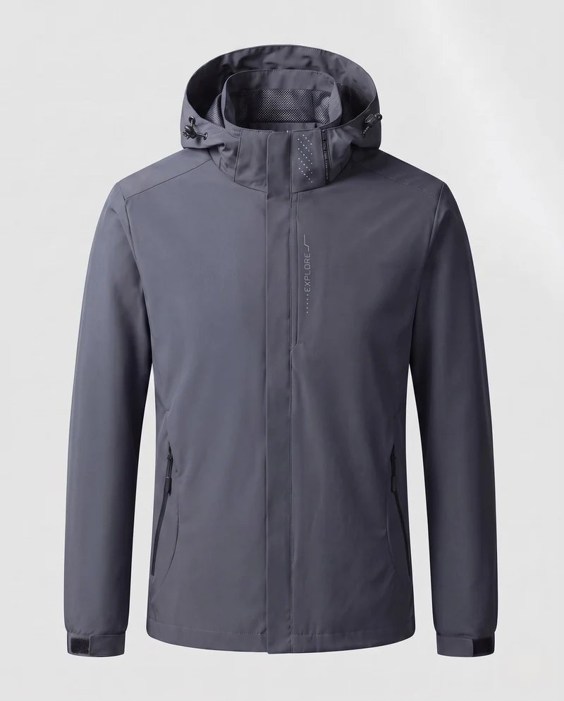 Herren Atmungsaktive Softshell Funktionsjacke mit verstaubarem Kapuze und Klettverschlussärmeln Nord Taschen