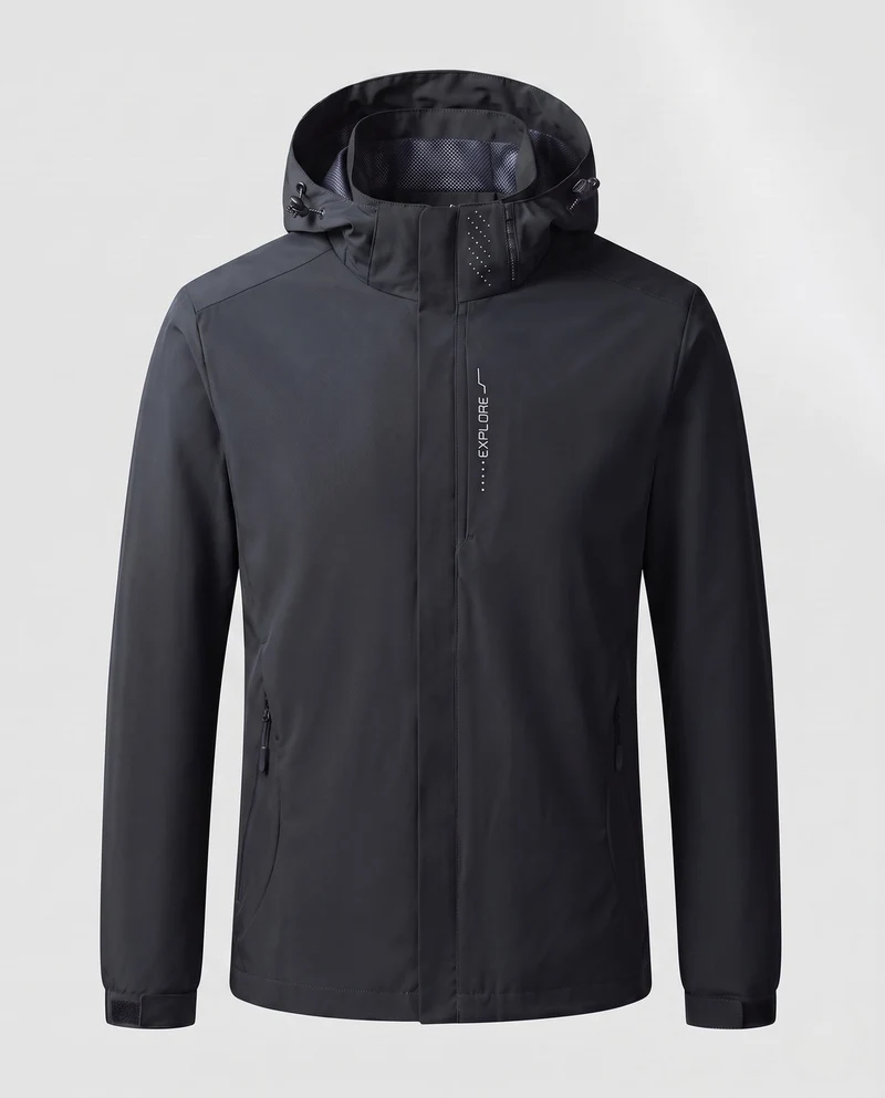 Herren Atmungsaktive Softshell Funktionsjacke mit verstaubarem Kapuze und Klettverschlussärmeln Nord Taschen