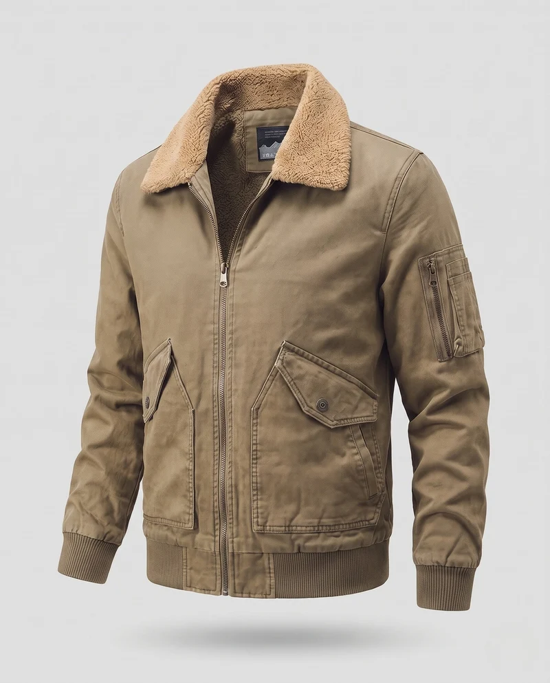 Herren Aviator-Bomber aus strapazierfähigem Canvas mit Teddy-Futter und Utility-Tasche an der Schulter Nord Taschen