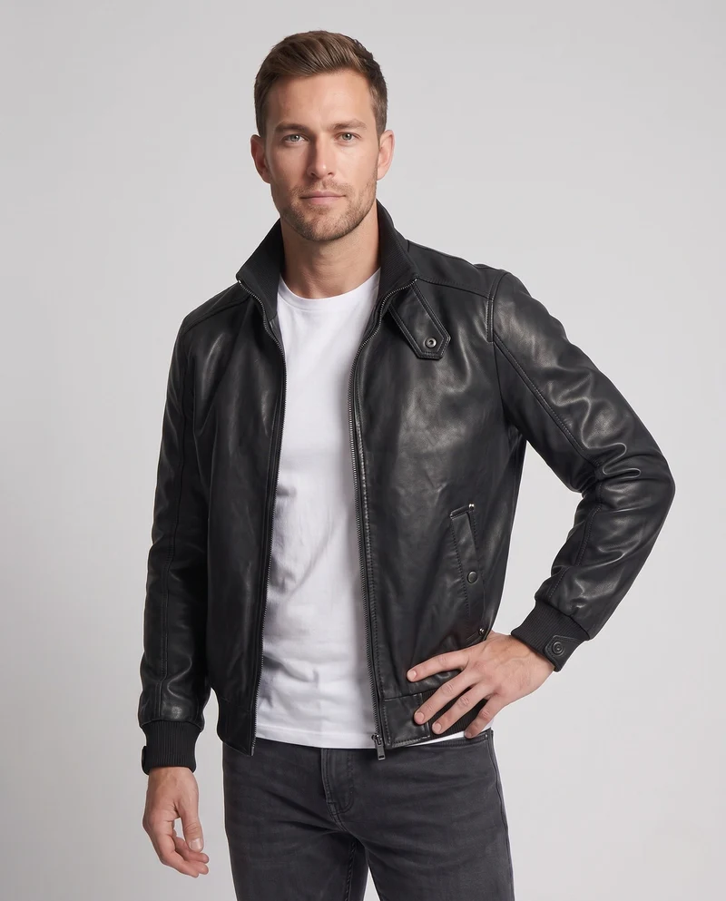 Herren Aviator Kunstlederjacke mit Thermo-Sherpa-Futter und Stehkragen Nord Taschen