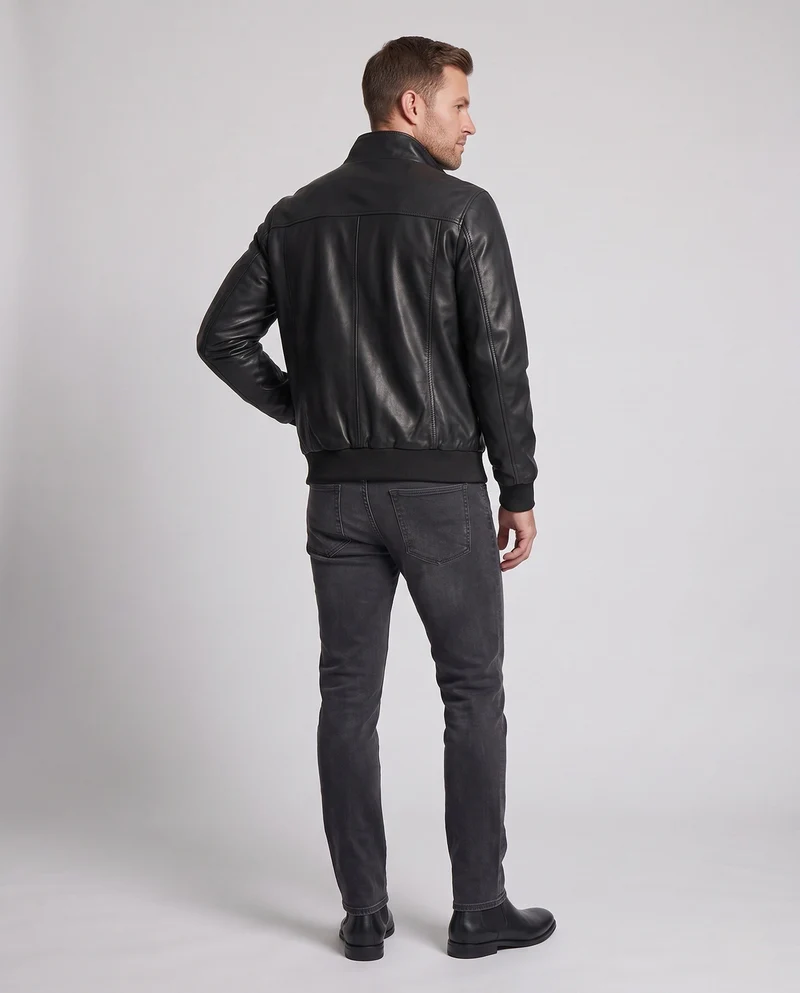 Herren Aviator Kunstlederjacke mit Thermo-Sherpa-Futter und Stehkragen Nord Taschen