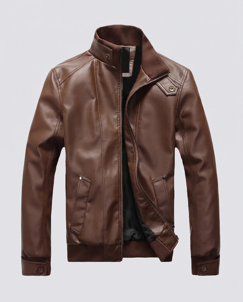 Herren Aviator Kunstlederjacke mit Thermo-Sherpa-Futter und Stehkragen Nord Taschen