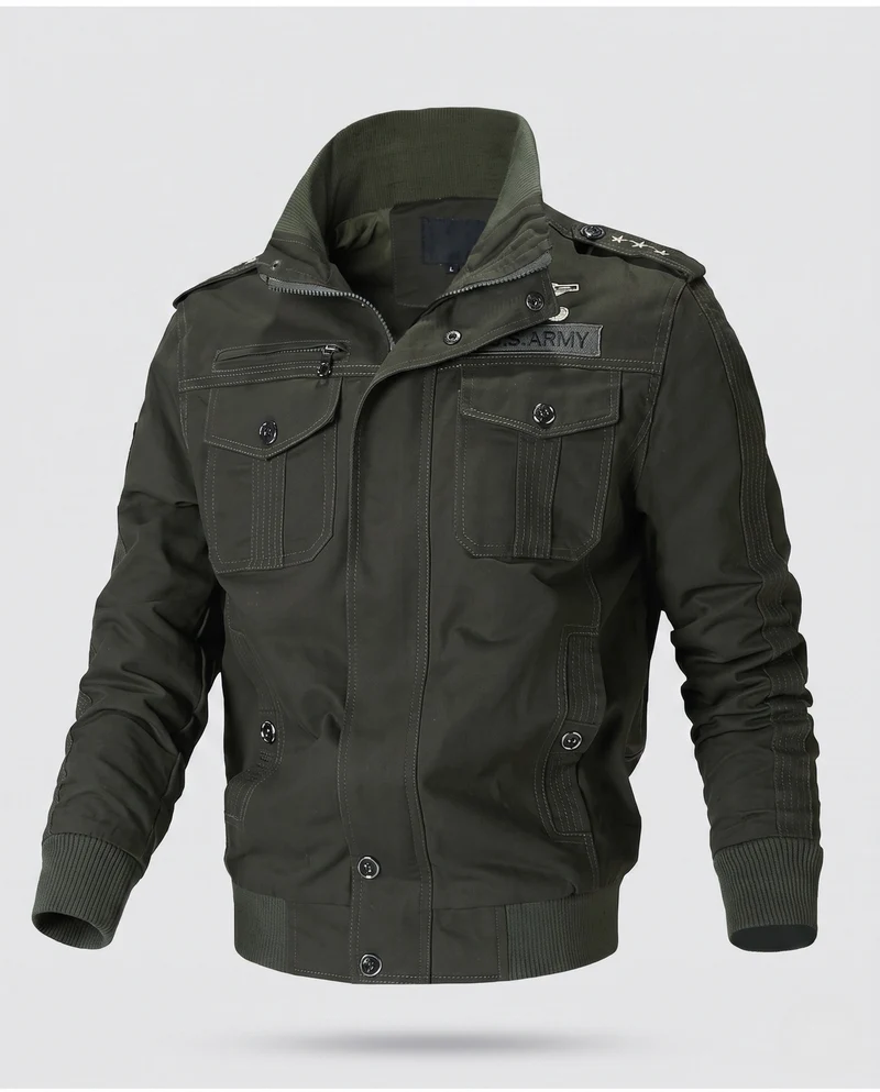 Herren Baumwollfeldjacke im Military-Stil mit Stehkragen, Schulterklappen und mehreren Taschen Nord Taschen
