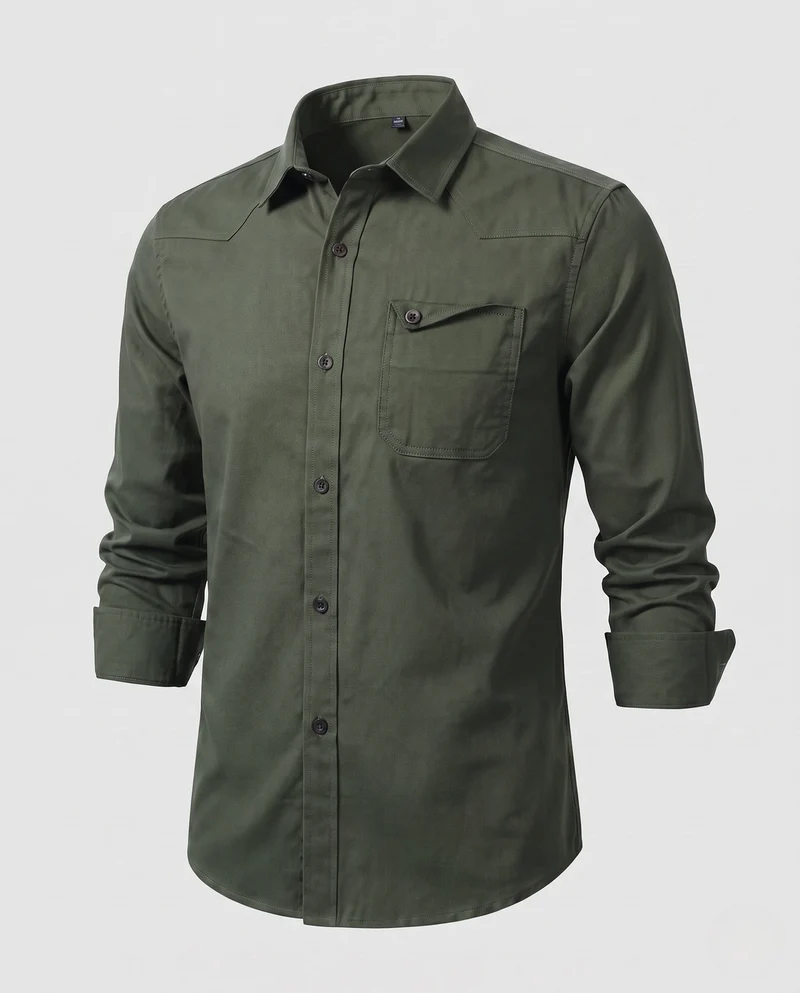 Männer Baumwoll-Overshirt mit Brustklappentasche und lässigem Schnitt Nord Taschen