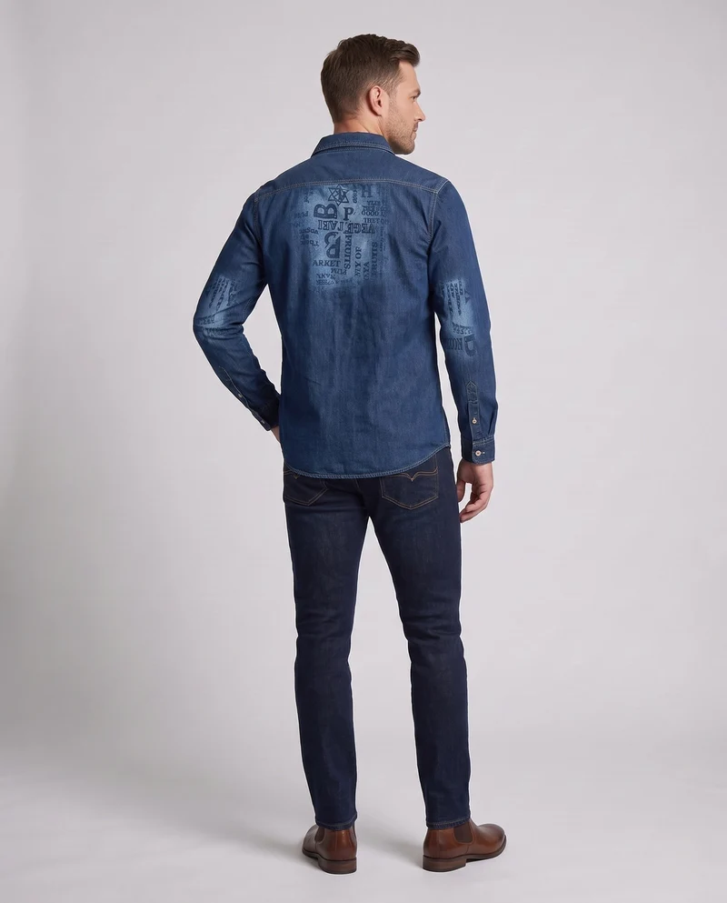 Herren Druck-Denim-Hemd im Overshirt-Stil mit Knopfleiste und lässiger Passform Nord Taschen