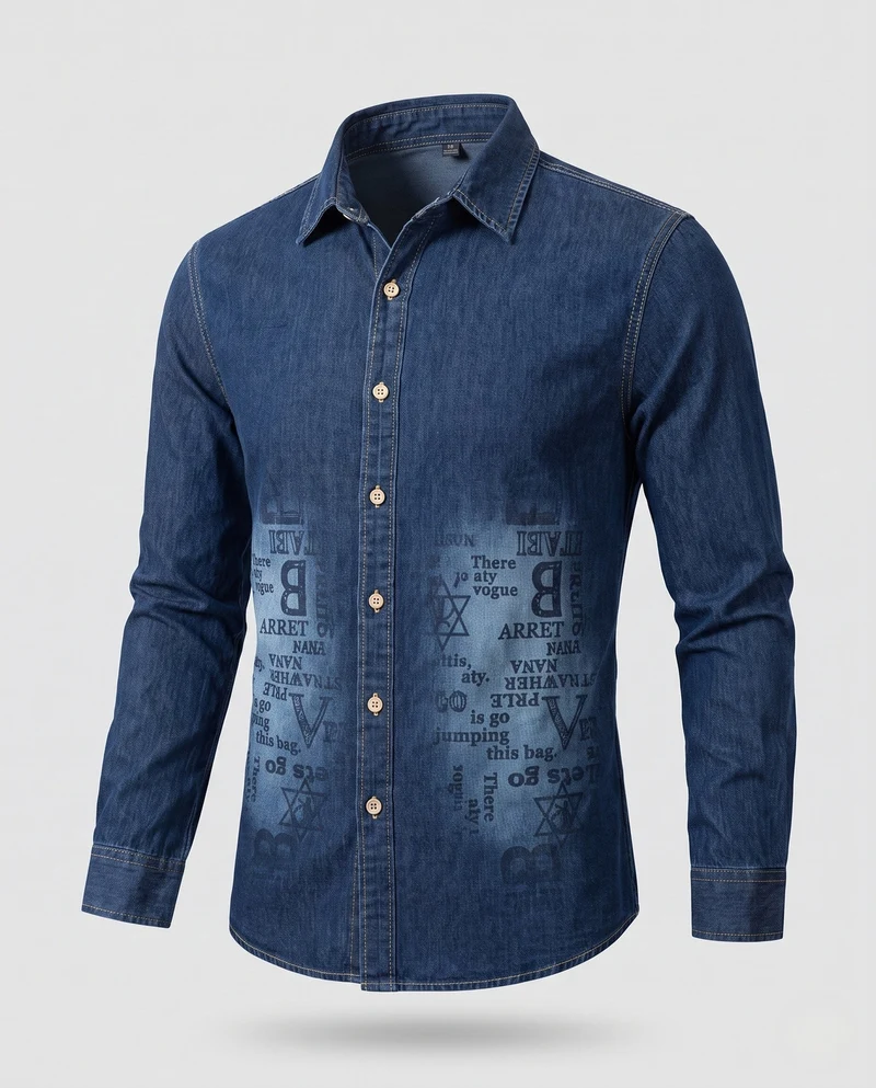 Herren Druck-Denim-Hemd im Overshirt-Stil mit Knopfleiste und lässiger Passform Nord Taschen