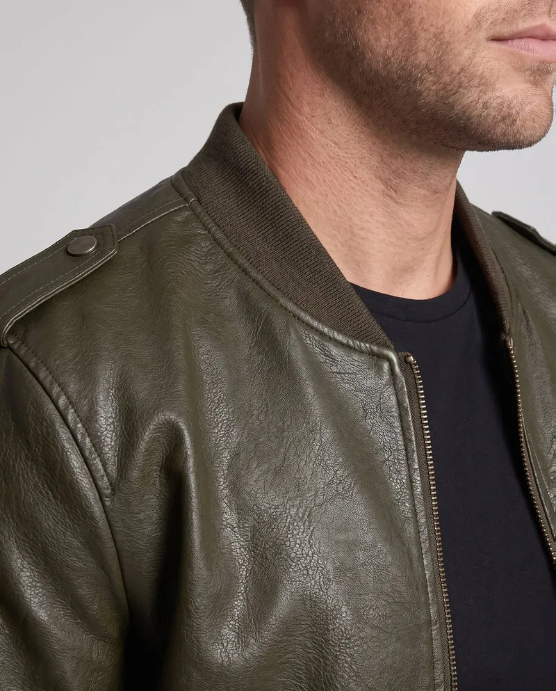 Herren Biker-Stil Kunstleder Bomberjacke mit gefüttertem Thermoinnenfutter und bestickten Applikationen Nord Taschen