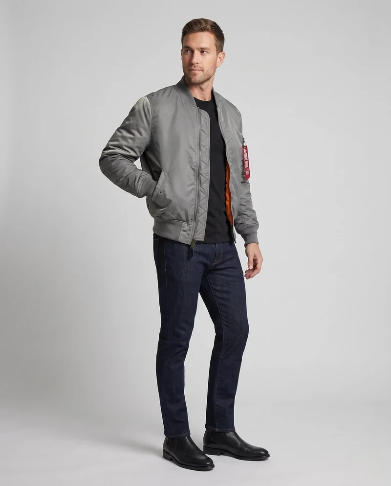 Herren Bomberjacke im Aviator-Stil mit kontrastierendem Innenfutter und Ärmtasche Nord Taschen