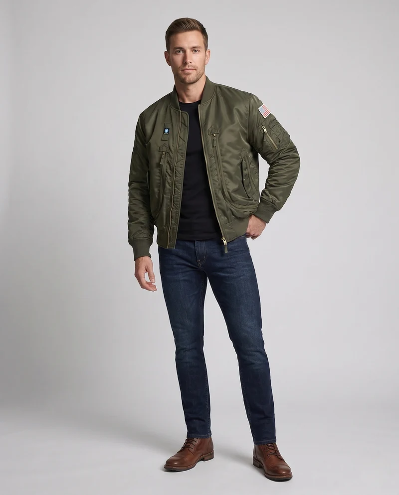 Herren Pilot-Stil Bomberjacke mit Utility-Taschen und gerippten Bündchen Nord Taschen