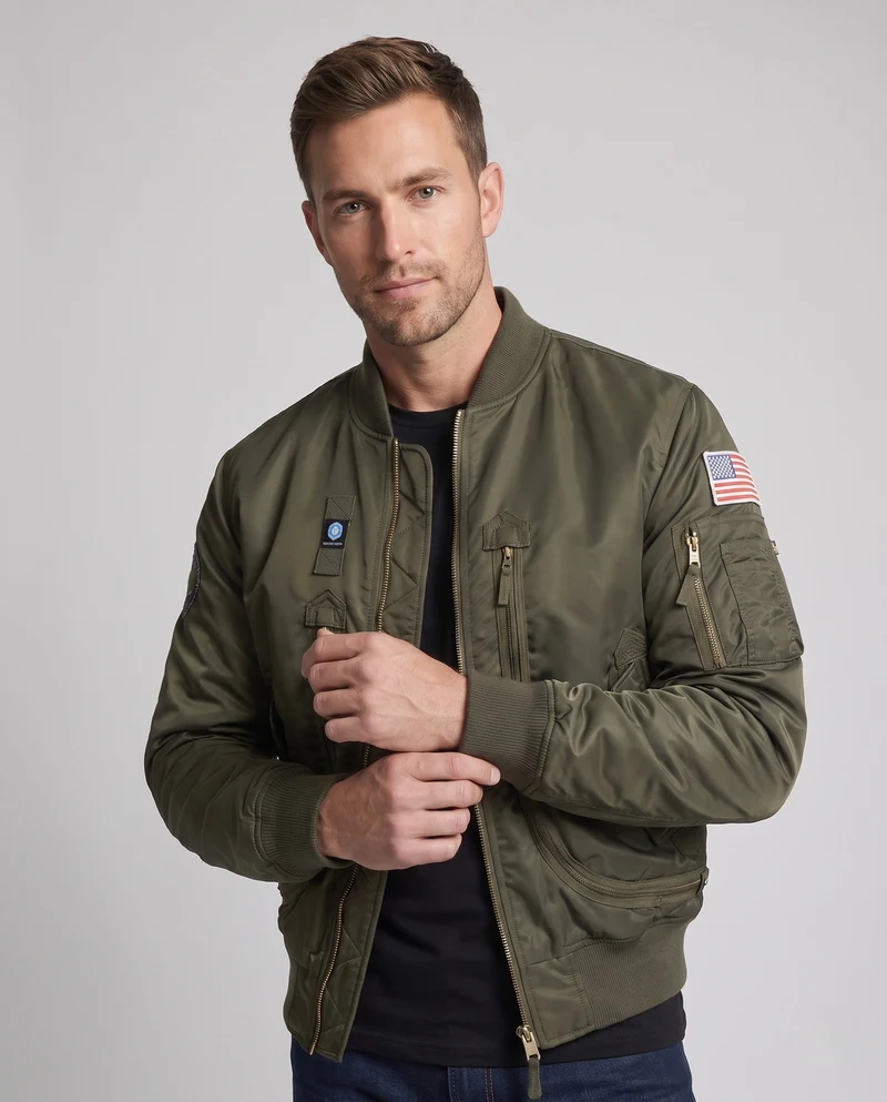 Herren Pilot-Stil Bomberjacke mit Utility-Taschen und gerippten Bündchen Nord Taschen