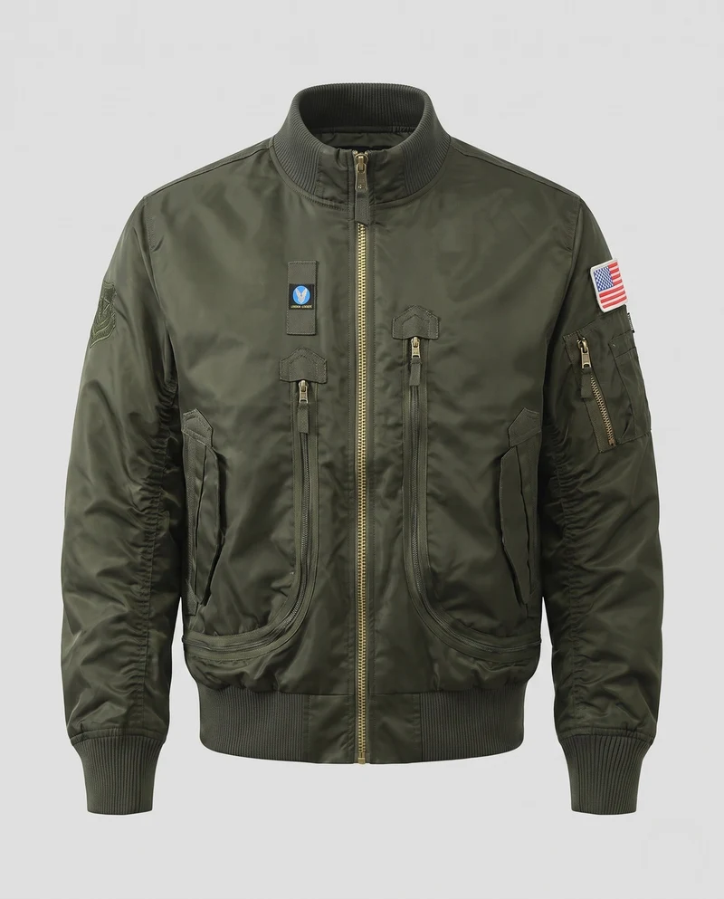 Herren Pilot-Stil Bomberjacke mit Utility-Taschen und gerippten Bündchen Nord Taschen