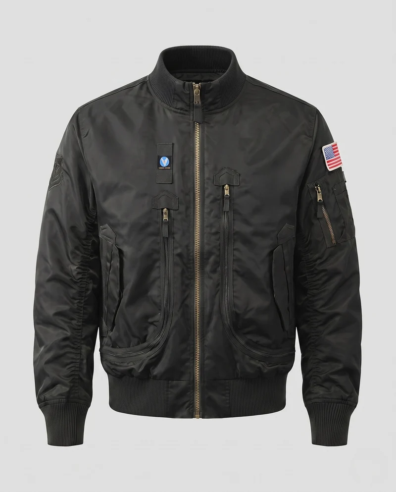 Herren Pilot-Stil Bomberjacke mit Utility-Taschen und gerippten Bündchen Nord Taschen
