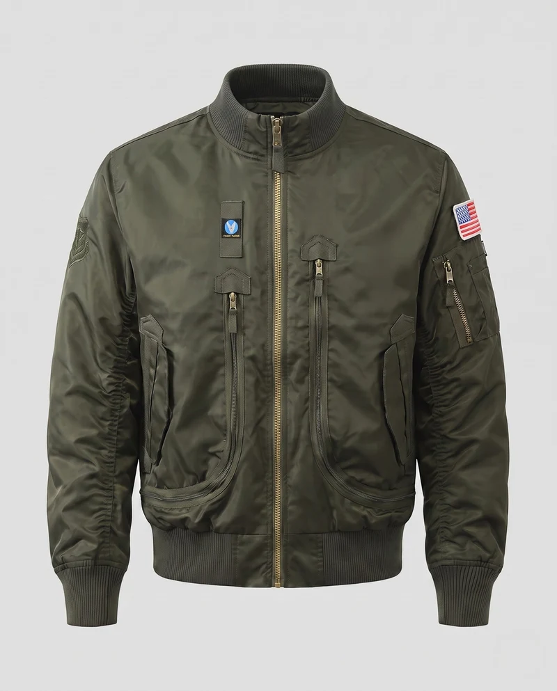 Herren Pilot-Stil Bomberjacke mit Utility-Taschen und gerippten Bündchen Nord Taschen