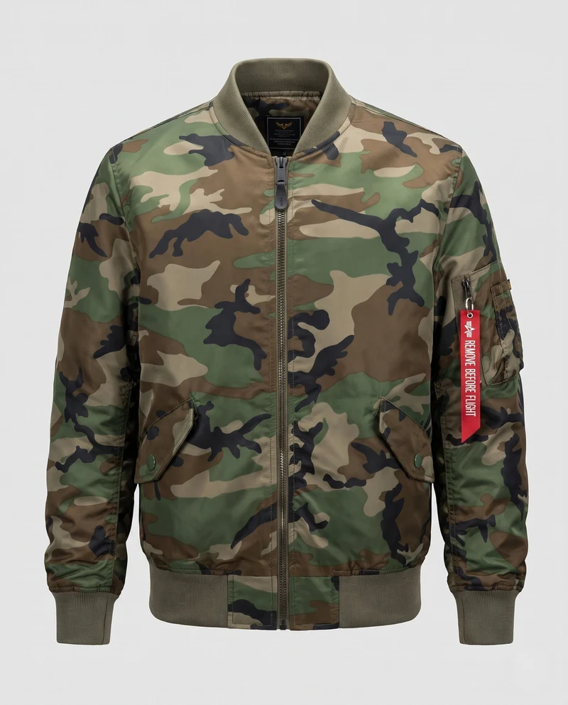Herren Camouflage-Bomberjacke im Pilotenstil mit Armtasche und gerippten Bündchen Nord Taschen