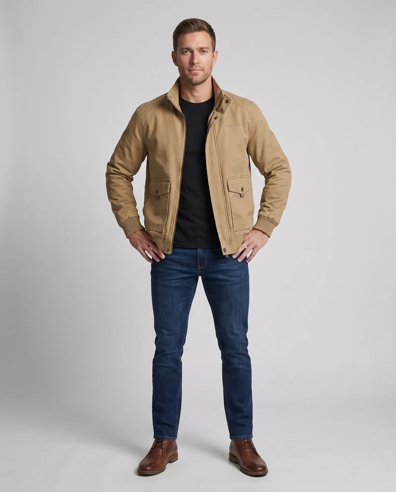 Herren-Canvas-Blouson mit gerippten Bündchen, verdecktem Frontreißverschluss und Camouflage-Futter Nord Taschen