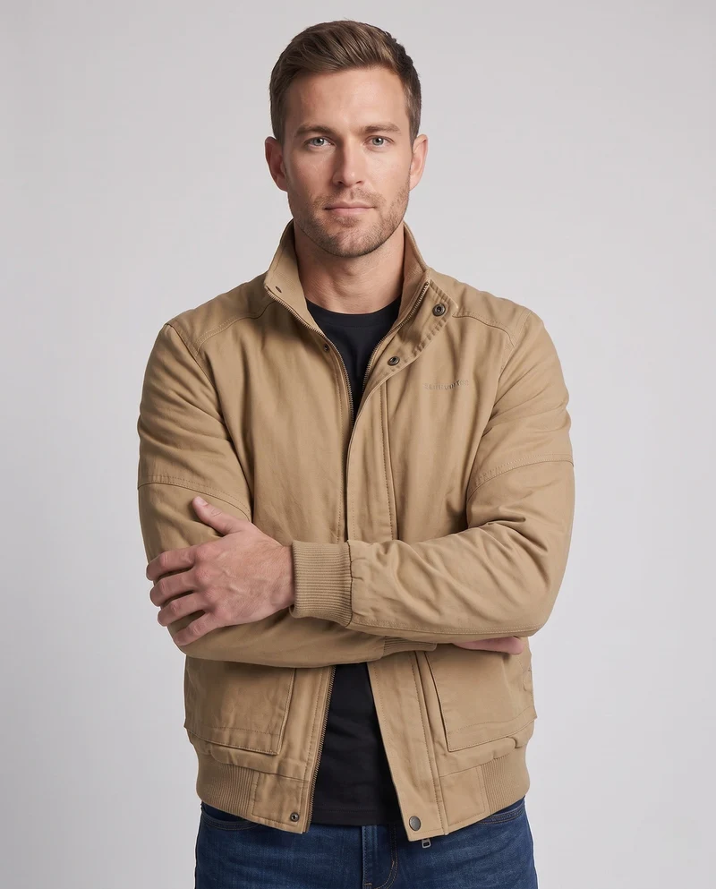 Herren-Canvas-Blouson mit gerippten Bündchen, verdecktem Frontreißverschluss und Camouflage-Futter Nord Taschen