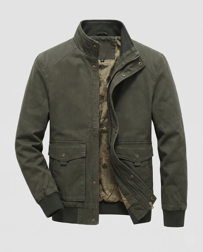 Herren-Canvas-Blouson mit gerippten Bündchen, verdecktem Frontreißverschluss und Camouflage-Futter Nord Taschen