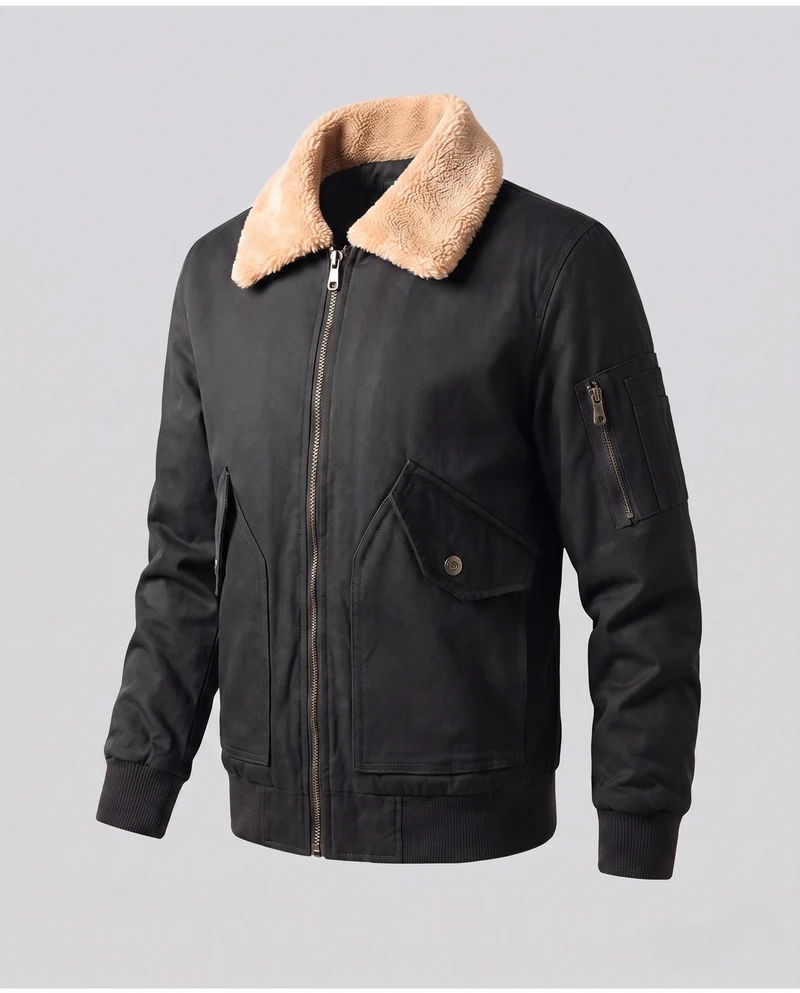 Herren Canvas Bomberjacke mit Teddykragen, Ärmeltasche und winddichter Außenschicht Nord Taschen
