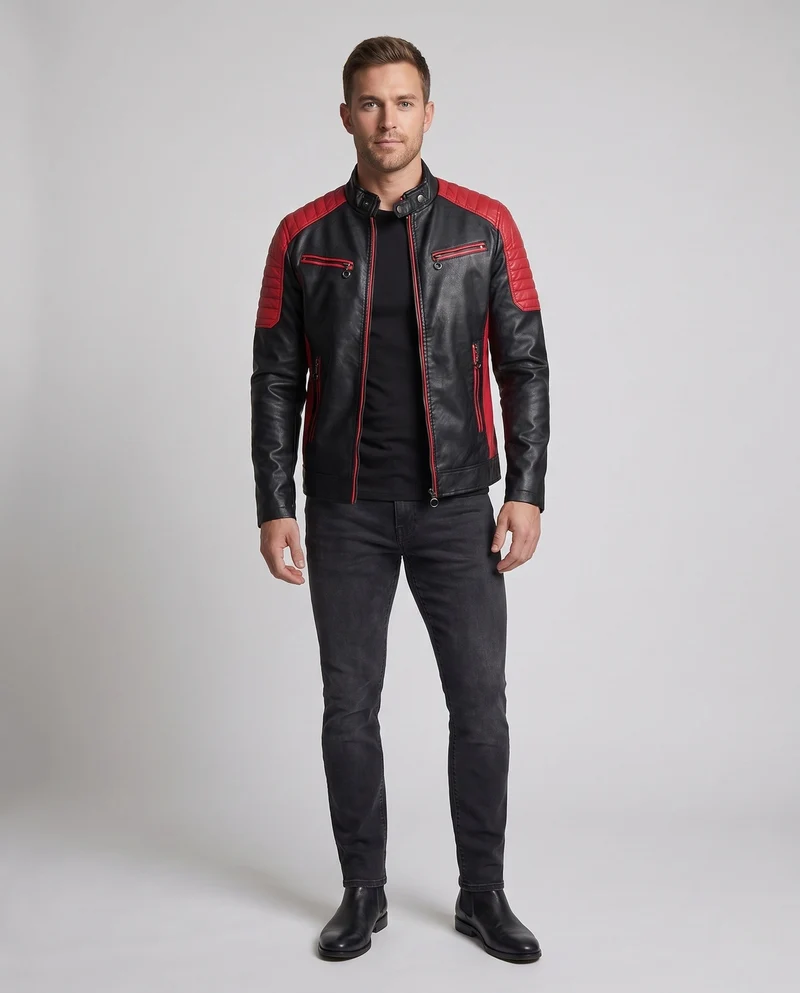 Männer Faux-Leder Motorrad Blouson Nord Taschen