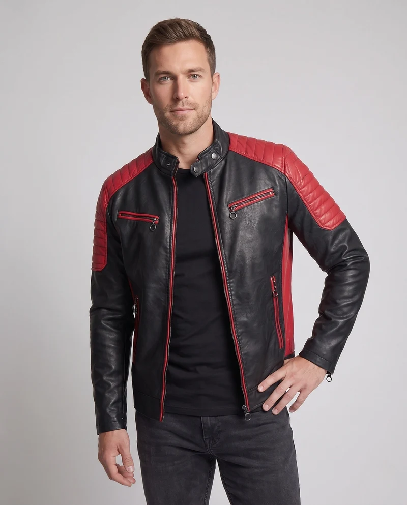 Männer Faux-Leder Motorrad Blouson Nord Taschen
