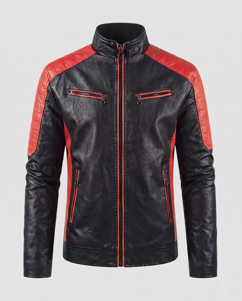 Männer Faux-Leder Motorrad Blouson Nord Taschen