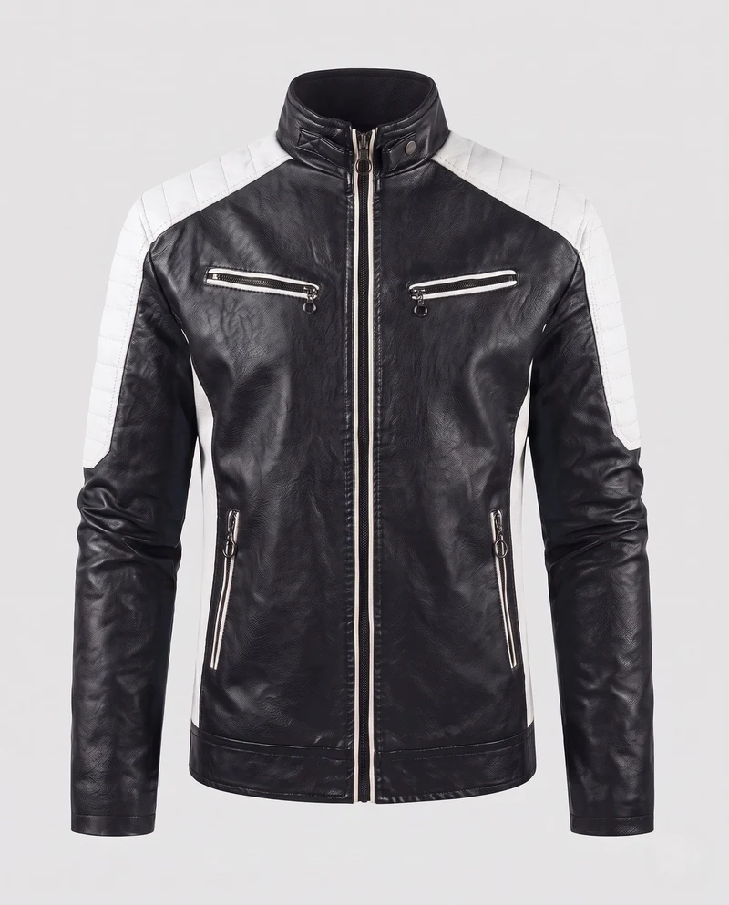 Männer Faux-Leder Motorrad Blouson Nord Taschen