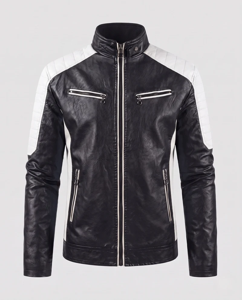 Männer Faux-Leder Motorrad Blouson Nord Taschen