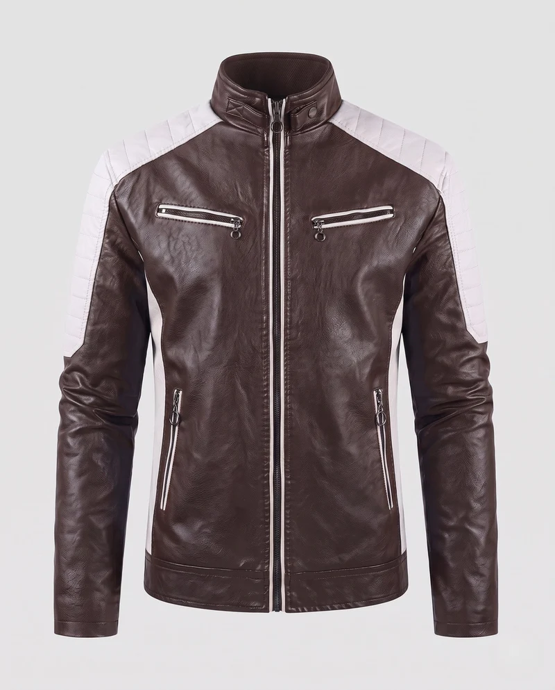Männer Faux-Leder Motorrad Blouson Nord Taschen