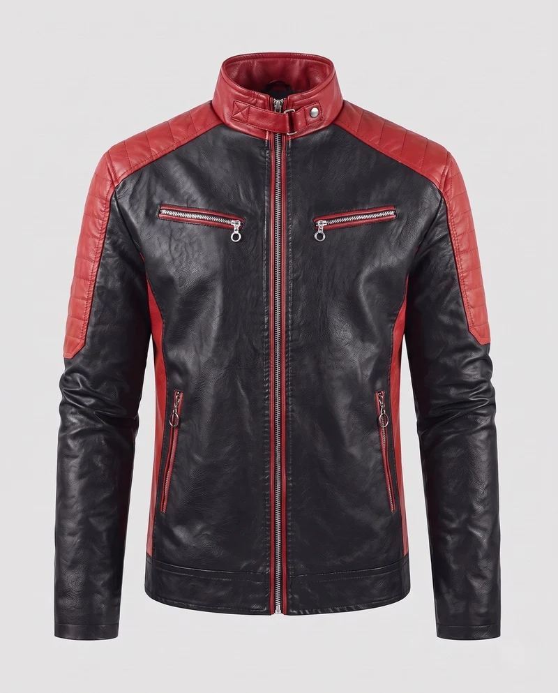 Männer Faux-Leder Motorrad Blouson Nord Taschen