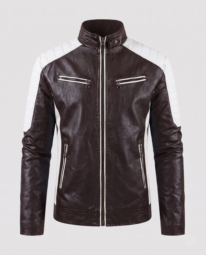 Männer Faux-Leder Motorrad Blouson Nord Taschen