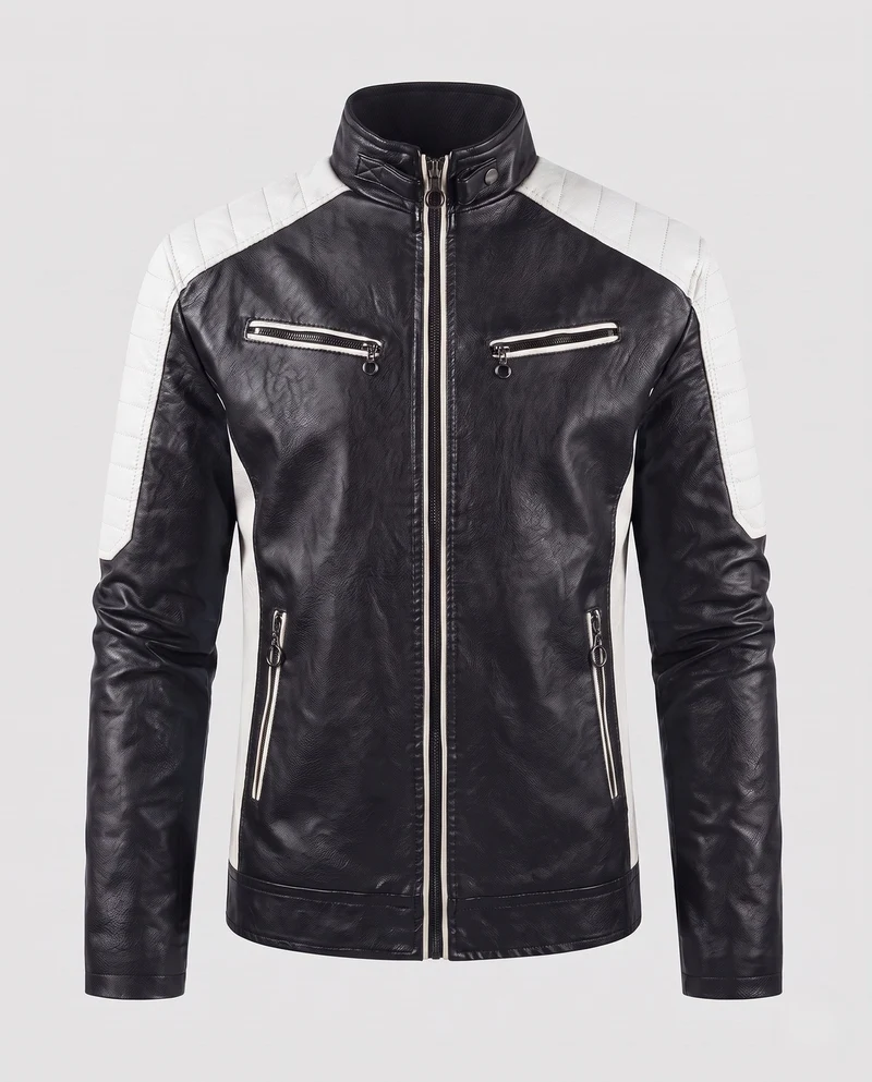 Männer Faux-Leder Motorrad Blouson Nord Taschen
