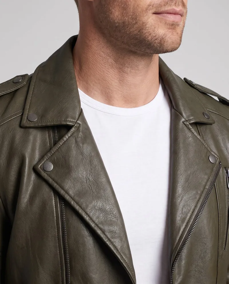 Herren Kunstleder Motorradjacke Slim Fit mit Schulterklappen und dekorativen Reißverschlüssen Nord Taschen