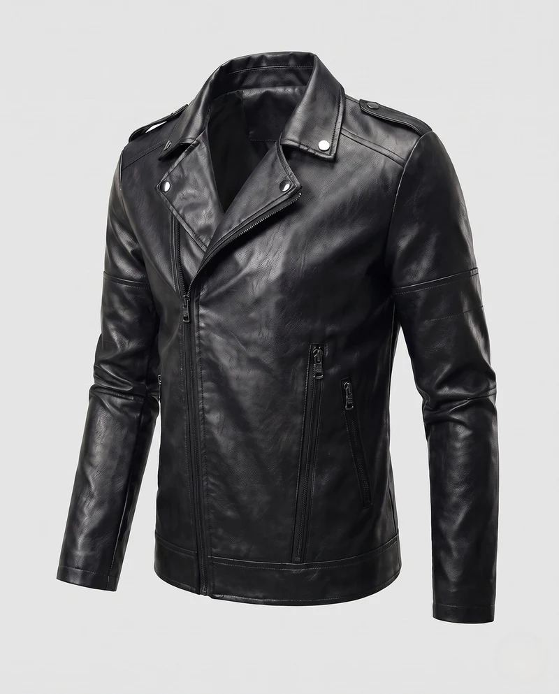 Herren Kunstleder Motorradjacke Slim Fit mit Schulterklappen und dekorativen Reißverschlüssen Nord Taschen