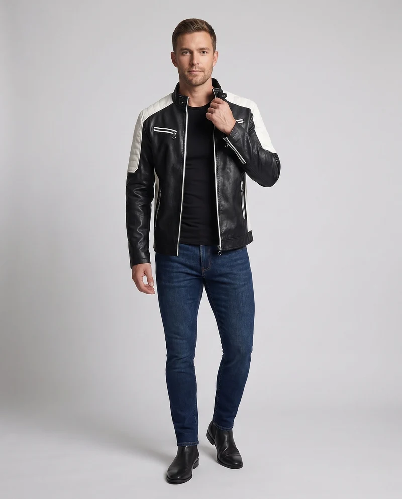 Herren Kunstleder Pilot Blouson mit gestepptem Schulterbereich, Reißverschluss-Taschen und Teddy-Futter Nord Taschen