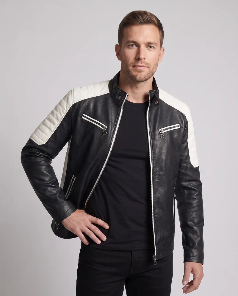 Herren Kunstleder Pilot Blouson mit gestepptem Schulterbereich, Reißverschluss-Taschen und Teddy-Futter Nord Taschen