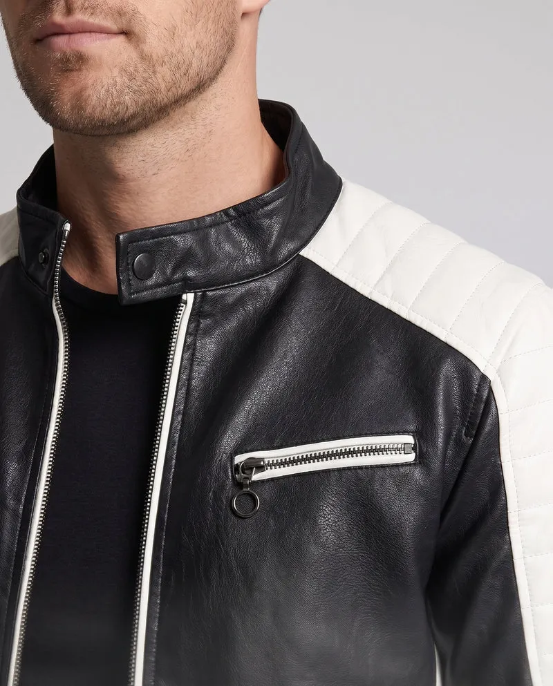 Herren Kunstleder Pilot Blouson mit gestepptem Schulterbereich, Reißverschluss-Taschen und Teddy-Futter Nord Taschen