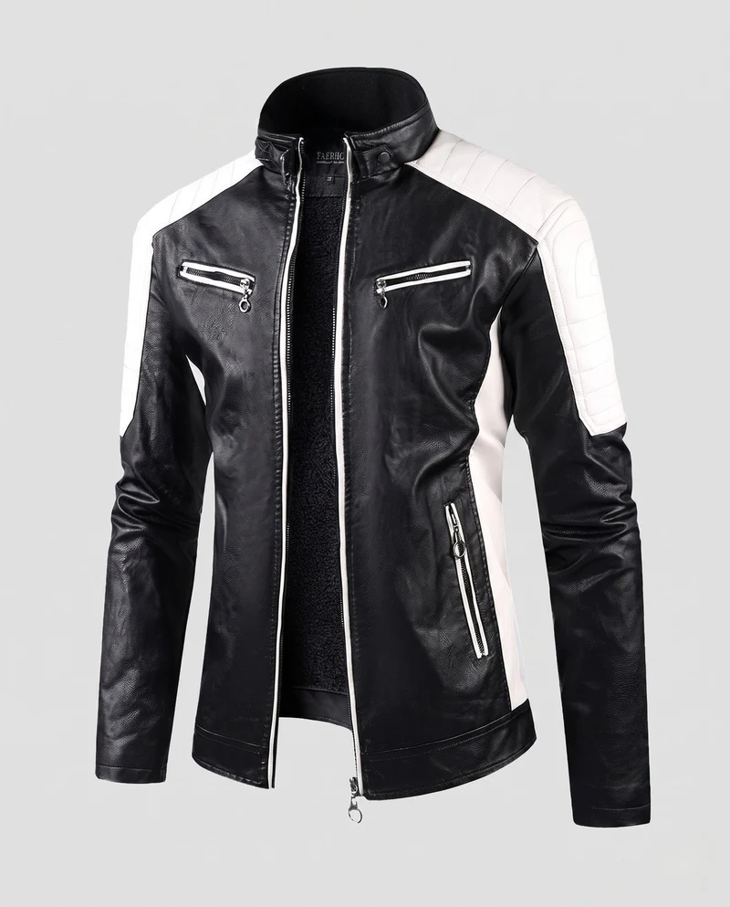 Herren Kunstleder Pilot Blouson mit gestepptem Schulterbereich, Reißverschluss-Taschen und Teddy-Futter Nord Taschen
