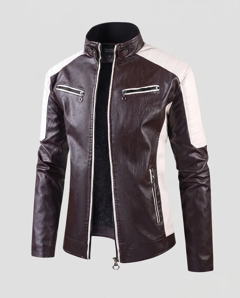 Herren Kunstleder Pilot Blouson mit gestepptem Schulterbereich, Reißverschluss-Taschen und Teddy-Futter Nord Taschen