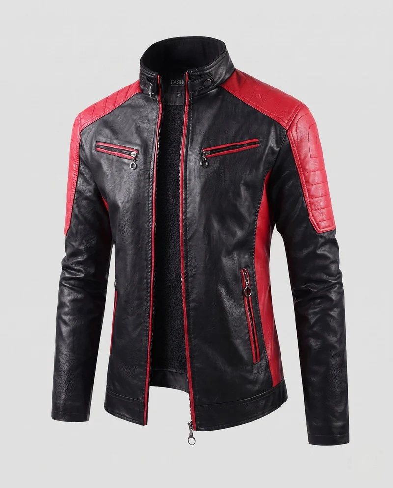 Herren Kunstleder Pilot Blouson mit gestepptem Schulterbereich, Reißverschluss-Taschen und Teddy-Futter Nord Taschen