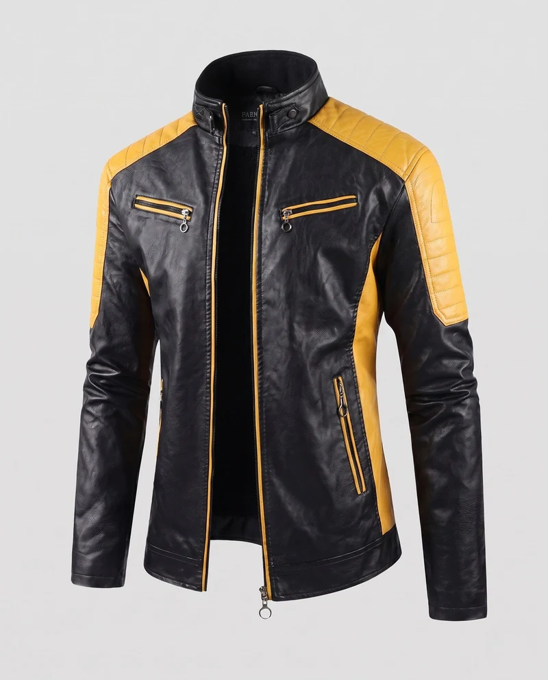 Herren Kunstleder Pilot Blouson mit gestepptem Schulterbereich, Reißverschluss-Taschen und Teddy-Futter Nord Taschen