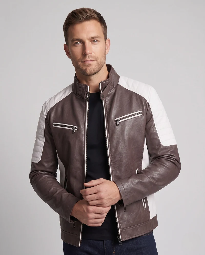 Herren Kunstleder Pilotjacke mit Sherpa-Futter und Stehkragen Nord Taschen
