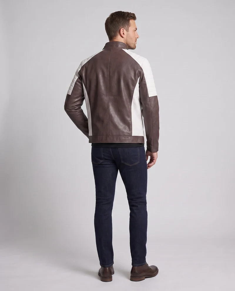 Herren Kunstleder Pilotjacke mit Sherpa-Futter und Stehkragen Nord Taschen