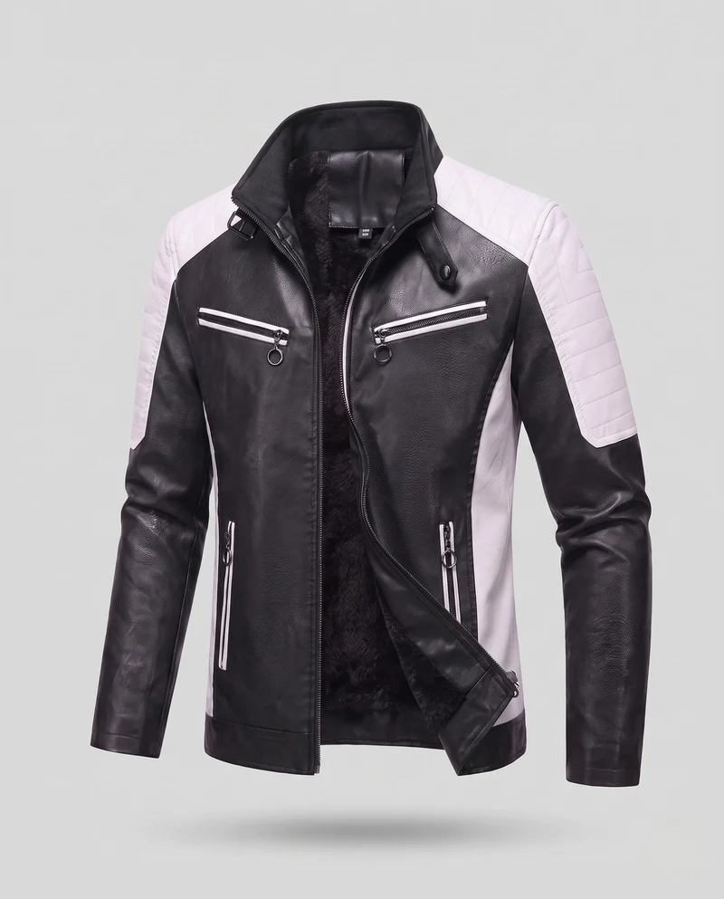 Herren Kunstleder Pilotjacke mit Sherpa-Futter und Stehkragen Nord Taschen